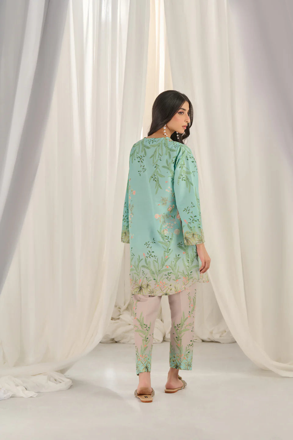 Teal Bloom Kurta Set with Dupatta for Women