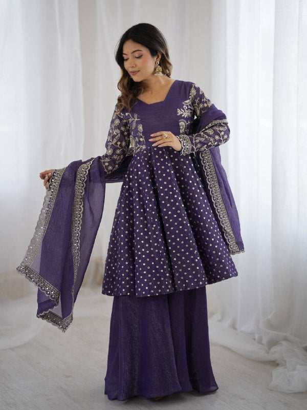 Designer Bandhani Dot Print Kurta with Wide-Leg Pants & Dupatta