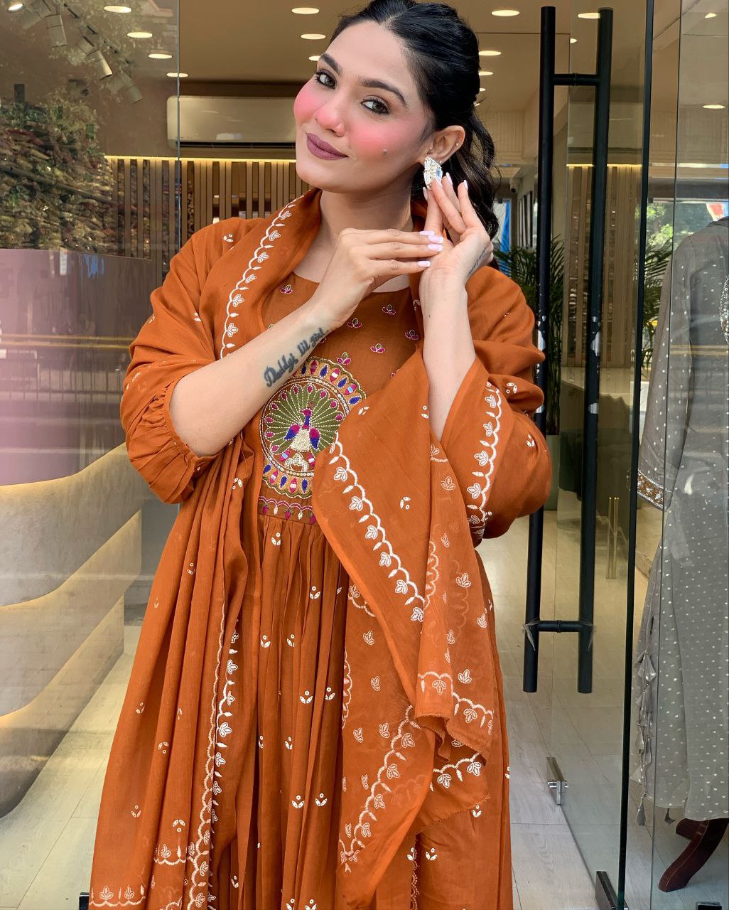 Traditional Cotton Flared Kurta Set