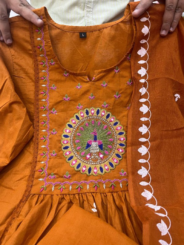 Traditional Cotton Flared Kurta Set