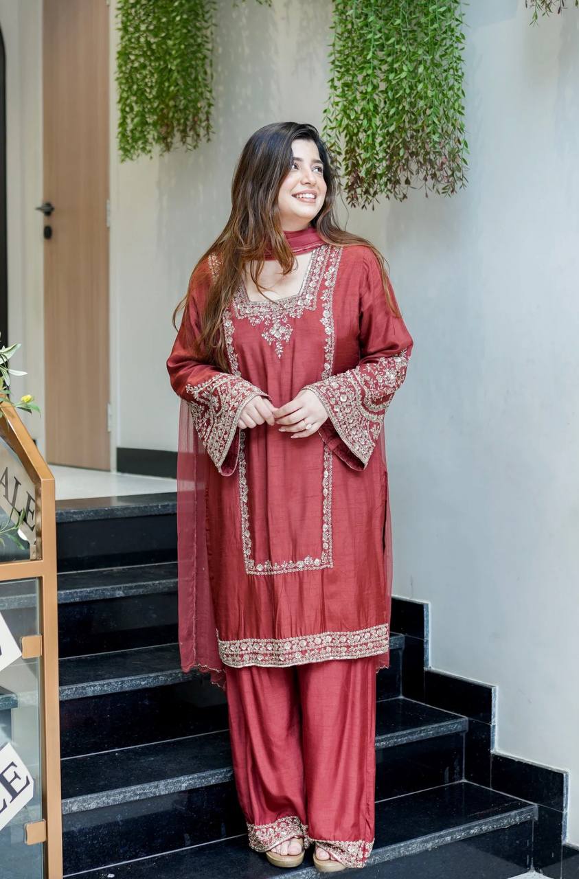 Regal Embroidered Tussar Silk Suit