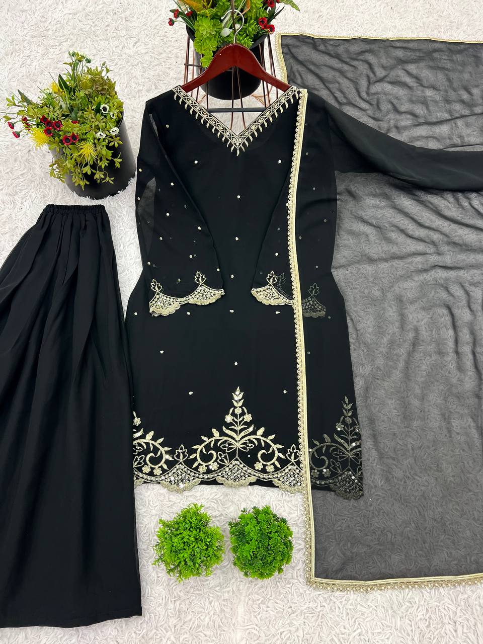 Presenting &nbsp;New Designer Party Wear Look Top-Plazzo and Dupatta With Heavy Embroidery Work