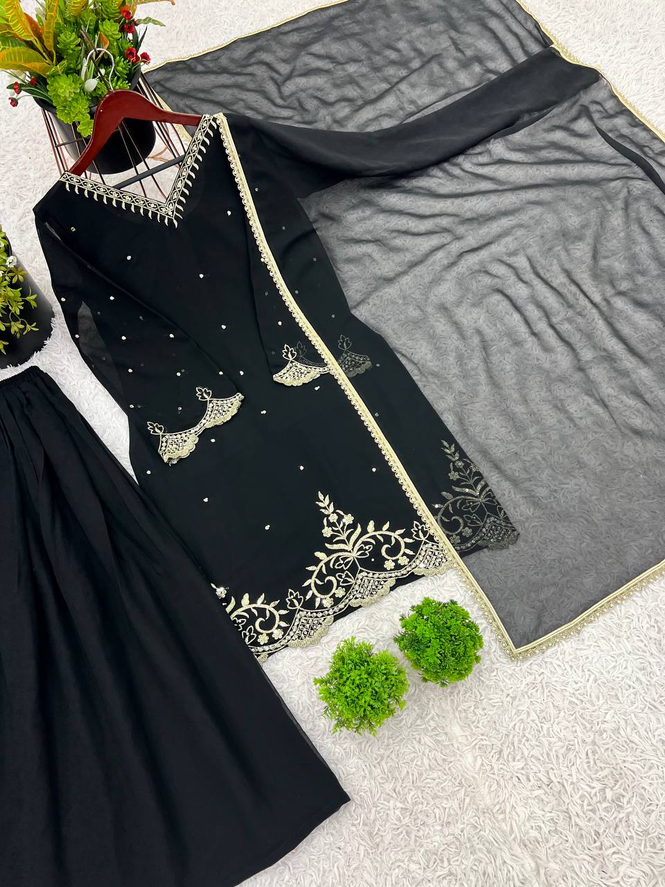 Presenting &nbsp;New Designer Party Wear Look Top-Plazzo and Dupatta With Heavy Embroidery Work