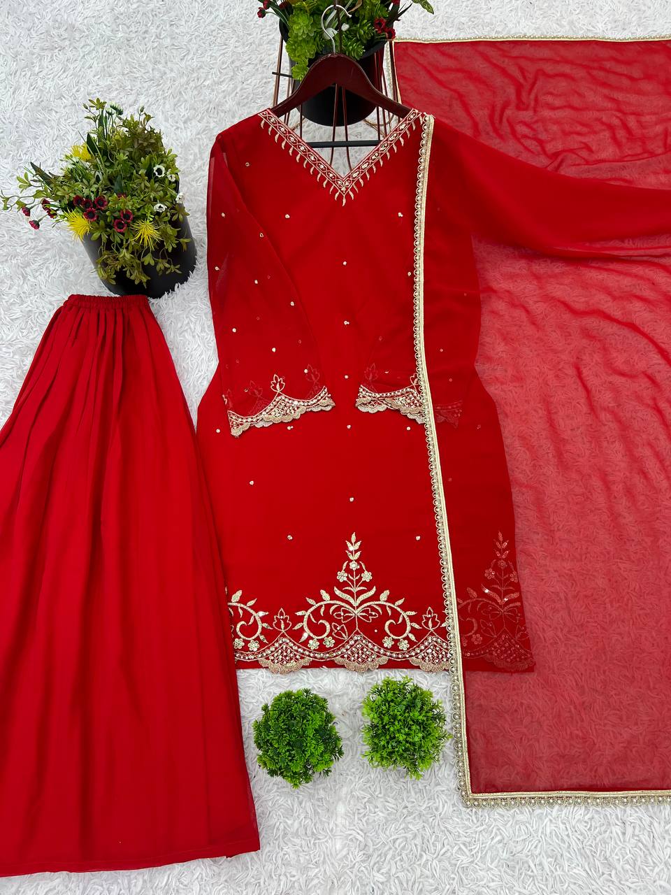 Presenting &nbsp;New Designer Party Wear Look Top-Plazzo and Dupatta With Heavy Embroidery Work