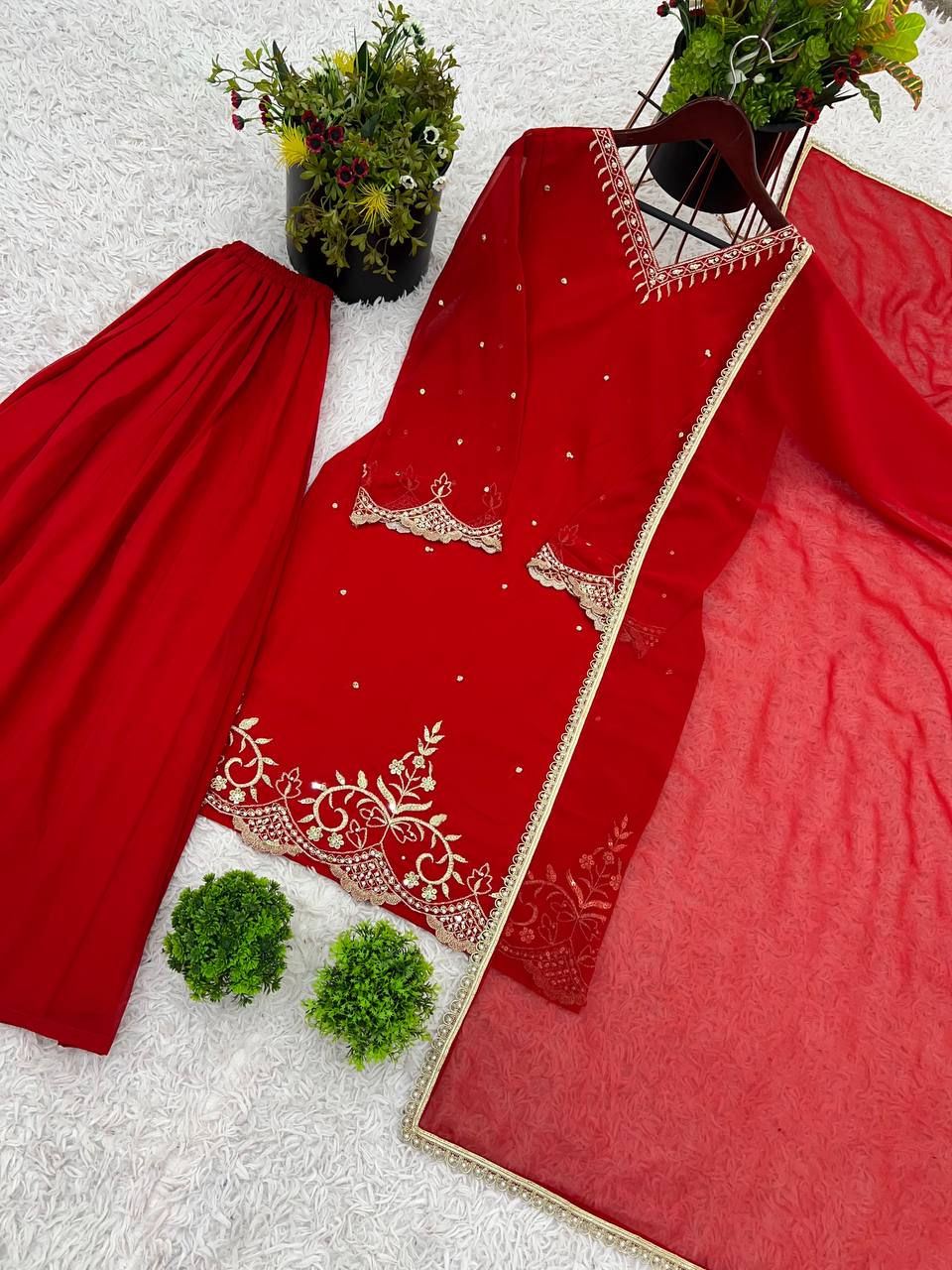 Presenting &nbsp;New Designer Party Wear Look Top-Plazzo and Dupatta With Heavy Embroidery Work