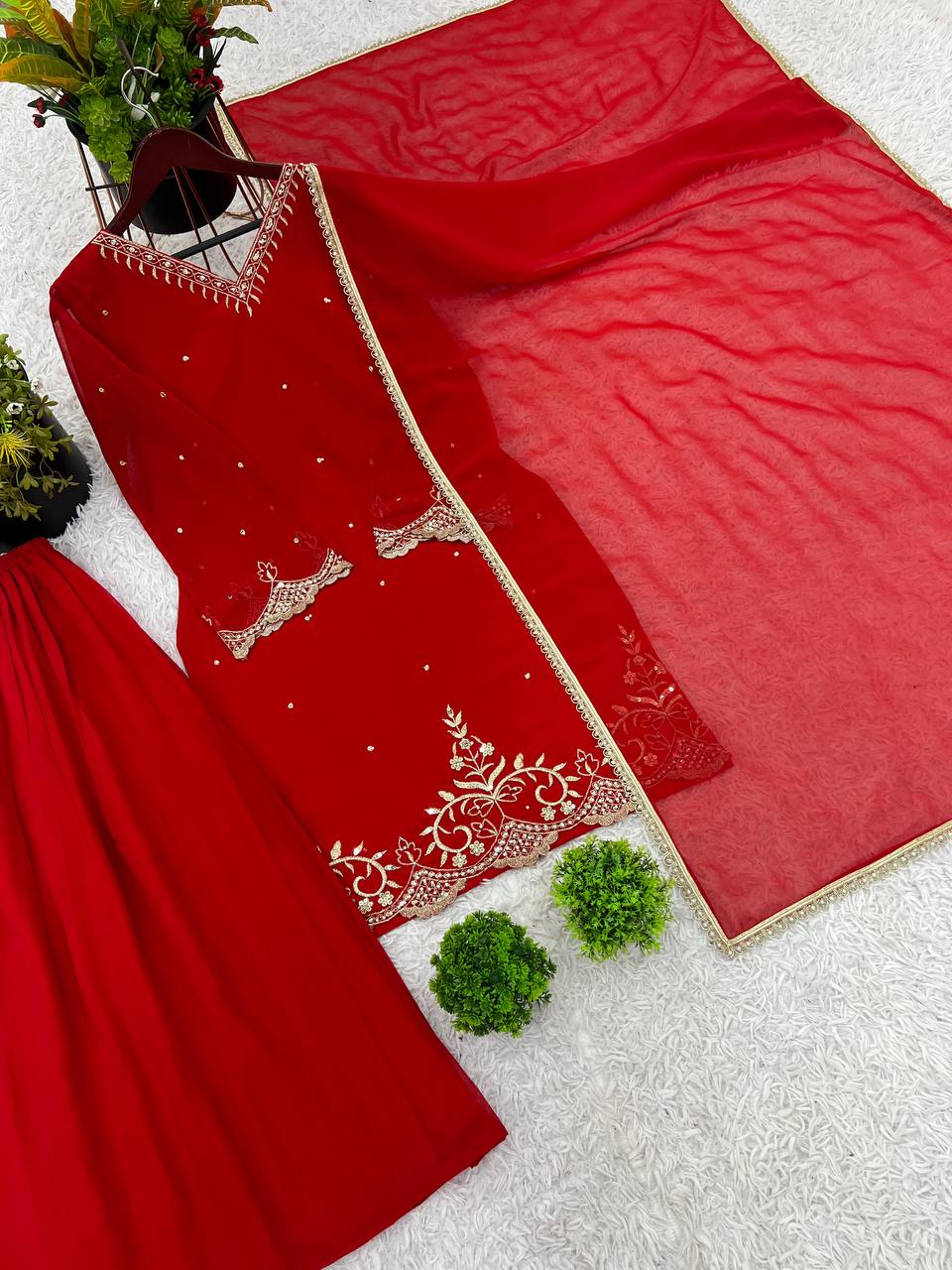 Presenting &nbsp;New Designer Party Wear Look Top-Plazzo and Dupatta With Heavy Embroidery Work