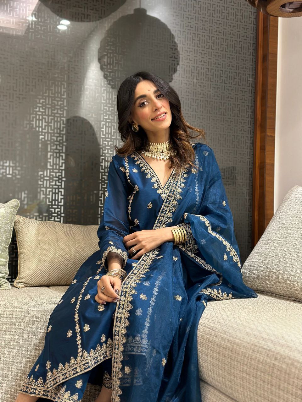 Hand-Embroidered Chanderi Silk Kurta Set