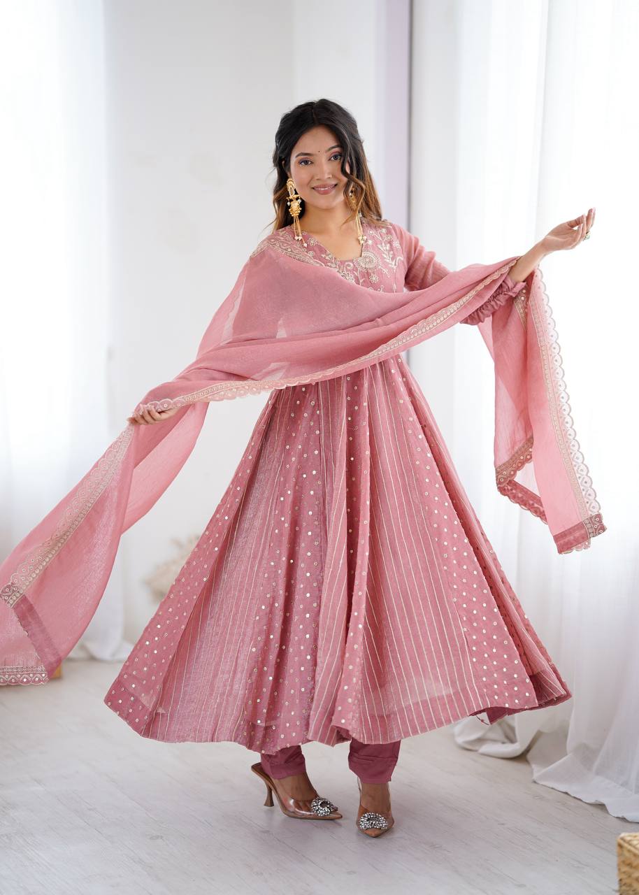Anarkali Gown With Crunchy Silk With Fully Flair