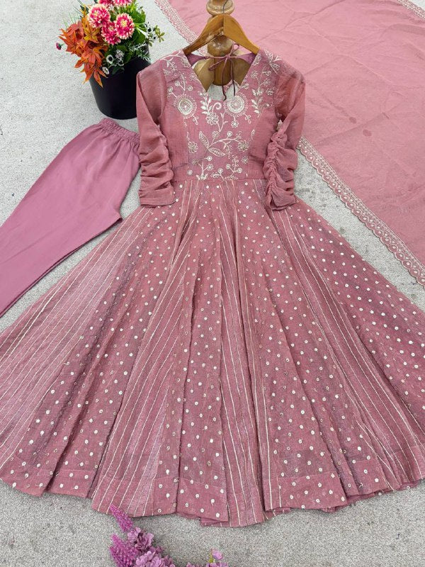 Anarkali Gown With Crunchy Silk With Fully Flair