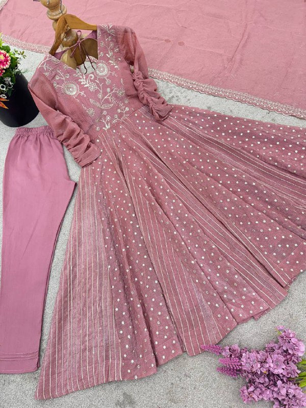 Anarkali Gown With Crunchy Silk With Fully Flair