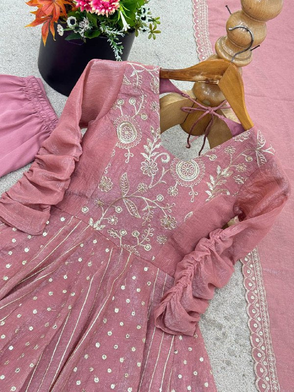 Anarkali Gown With Crunchy Silk With Fully Flair