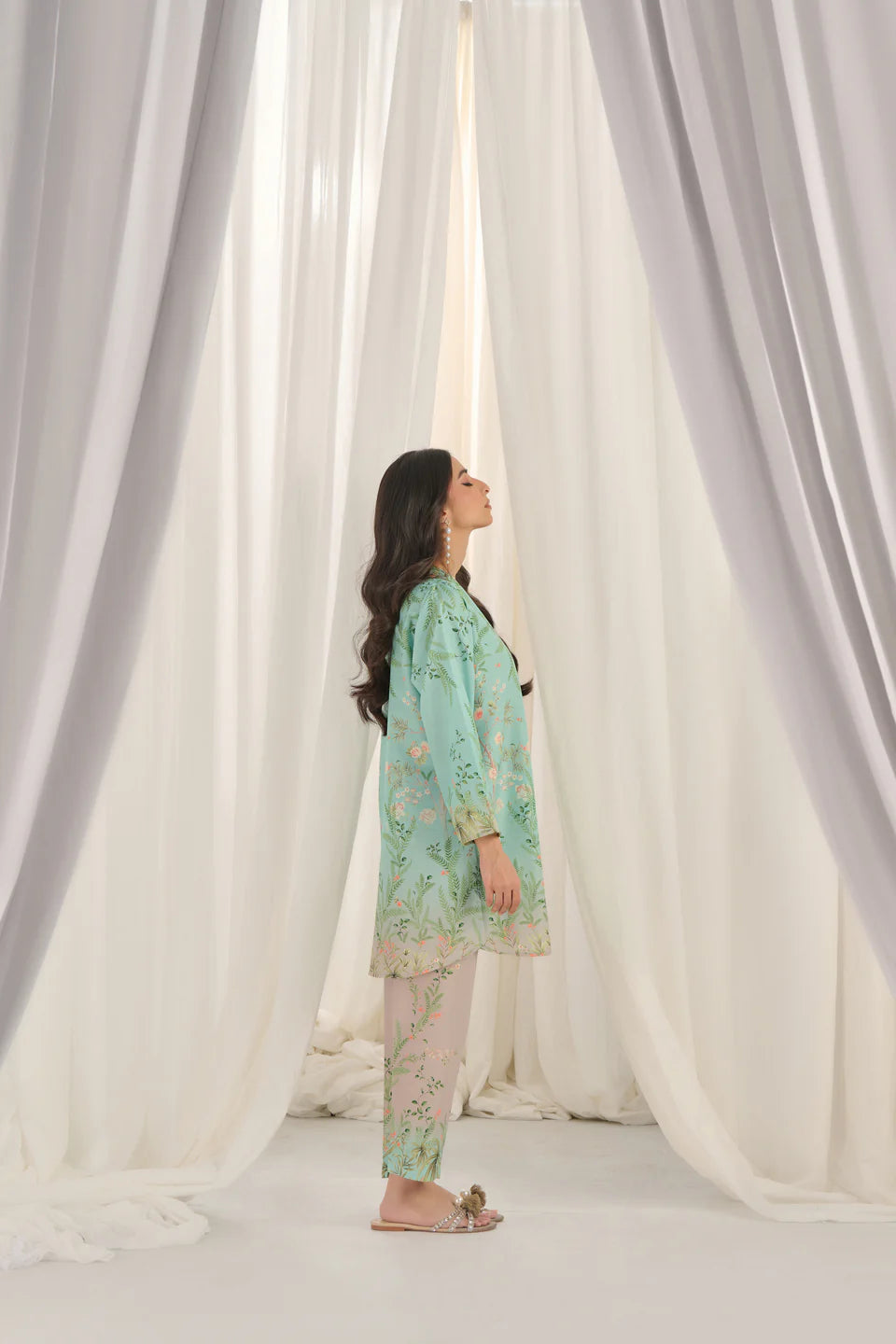 Teal Bloom Kurta Set with Dupatta for Women