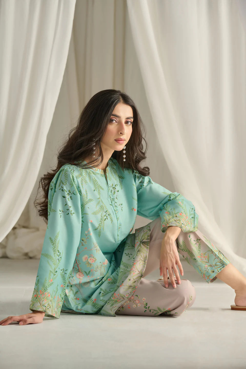 Teal Bloom Kurta Set with Dupatta for Women