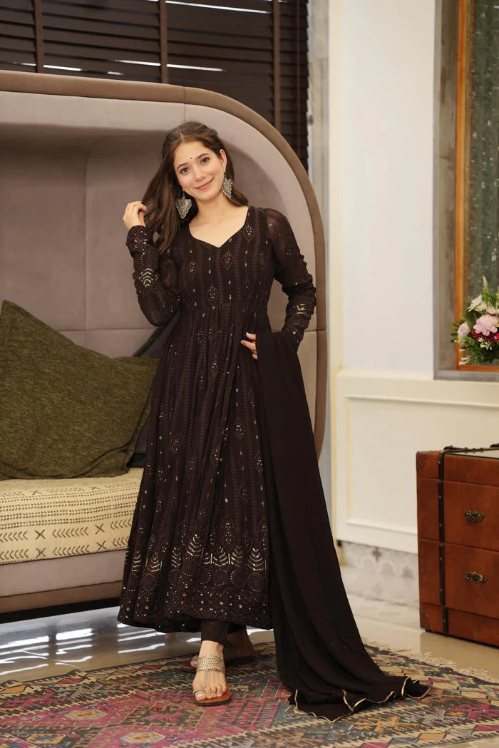 Designer Black Long Anarkali Dress with Intricate Work