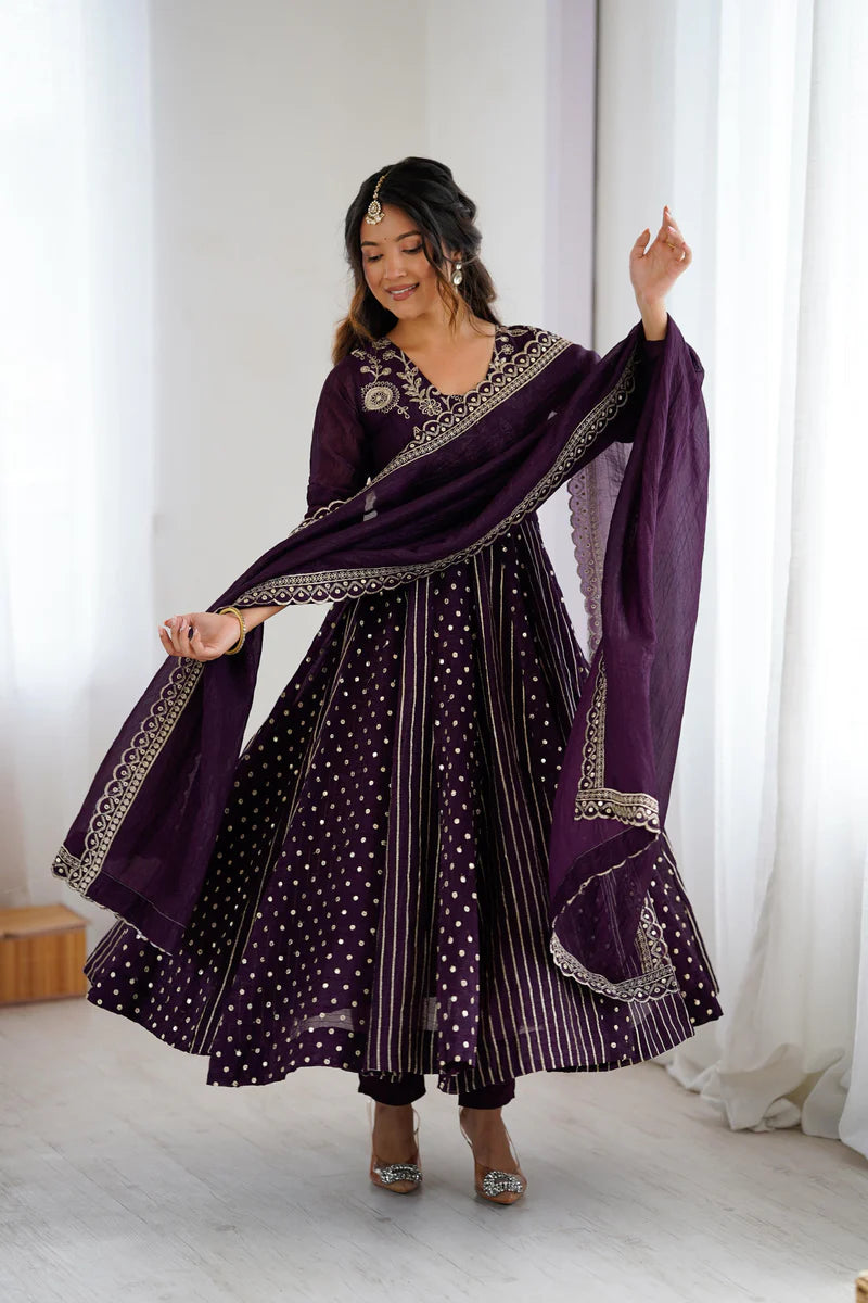 Women's Festive Embroidered Anarkali Dress with Dupatta