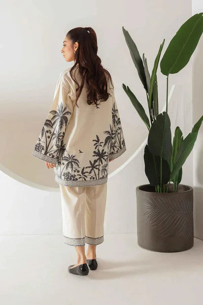 Beige & Black Palm Print Co-Ord Set for Women