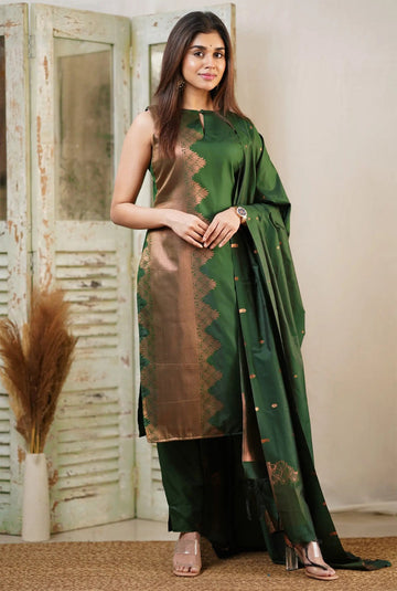 Regal Forest Green Silk Fusion Kurta Set