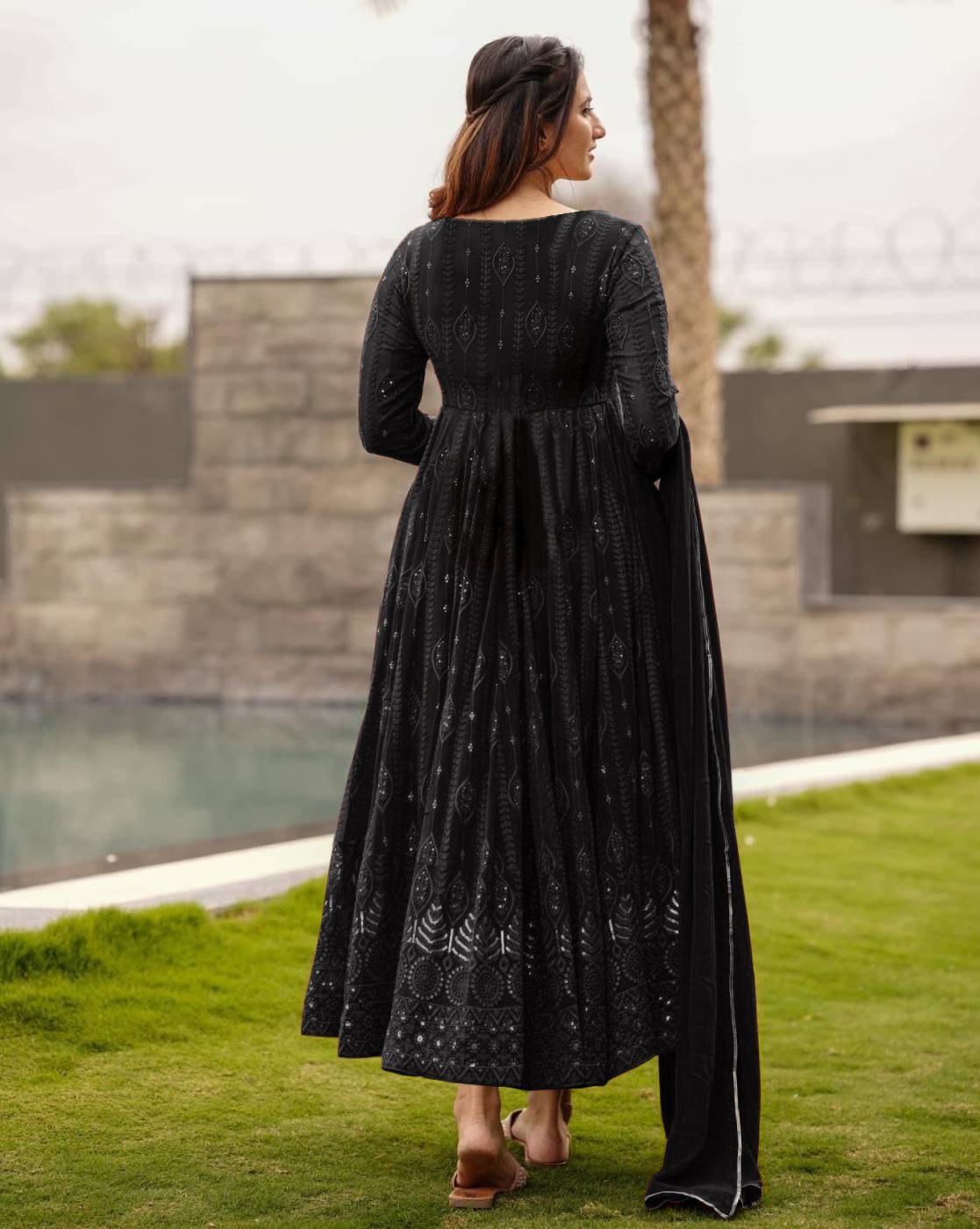 Designer Black Long Anarkali Dress with Intricate Work