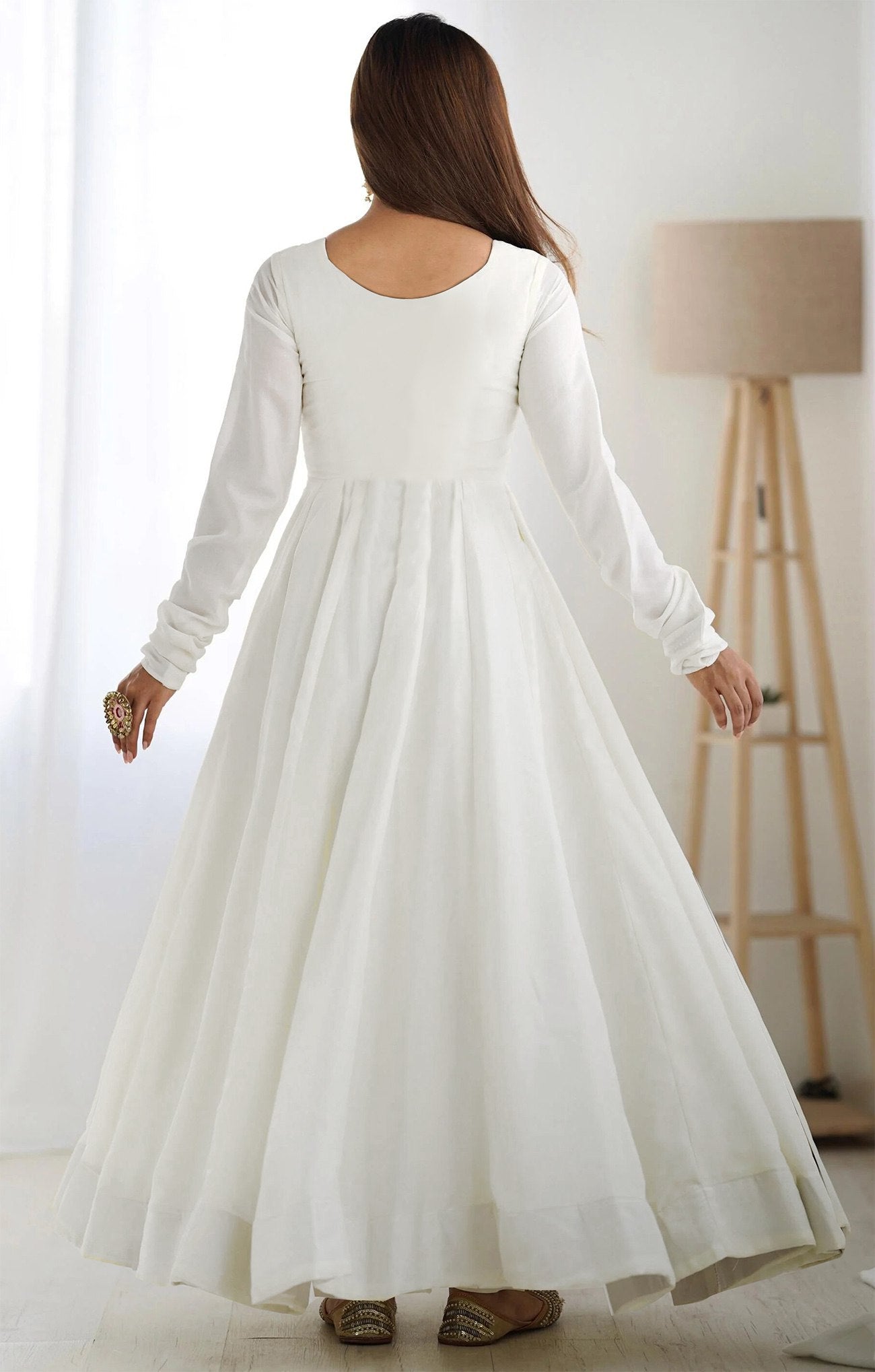 Full-Sleeve Solid White Anarkali with Heavy Work Dupatta