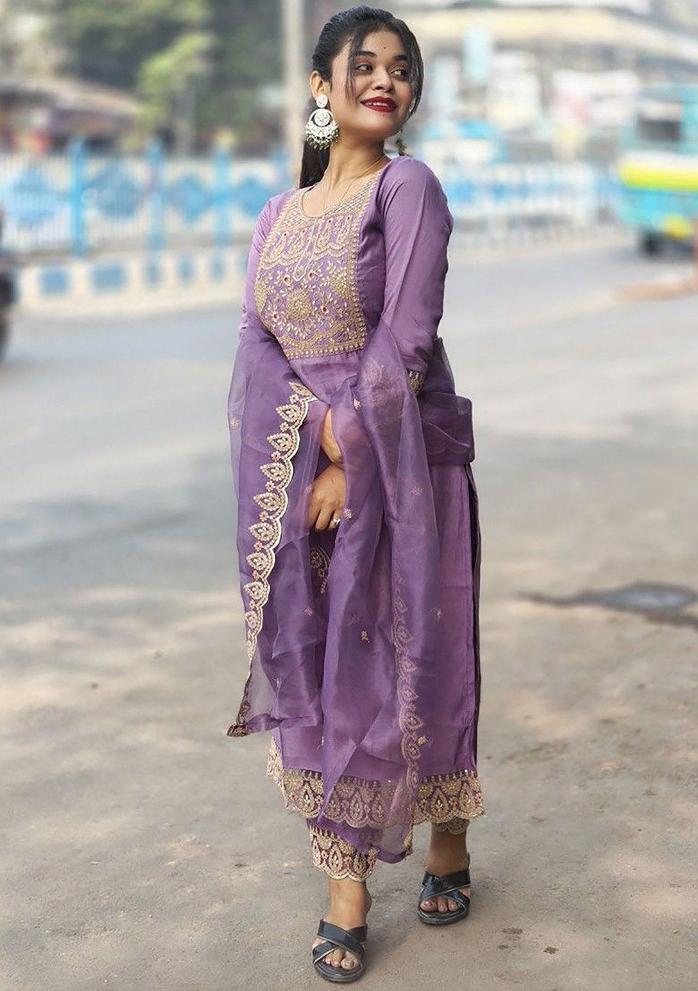 Purple Embroidered Salwar Suit Set