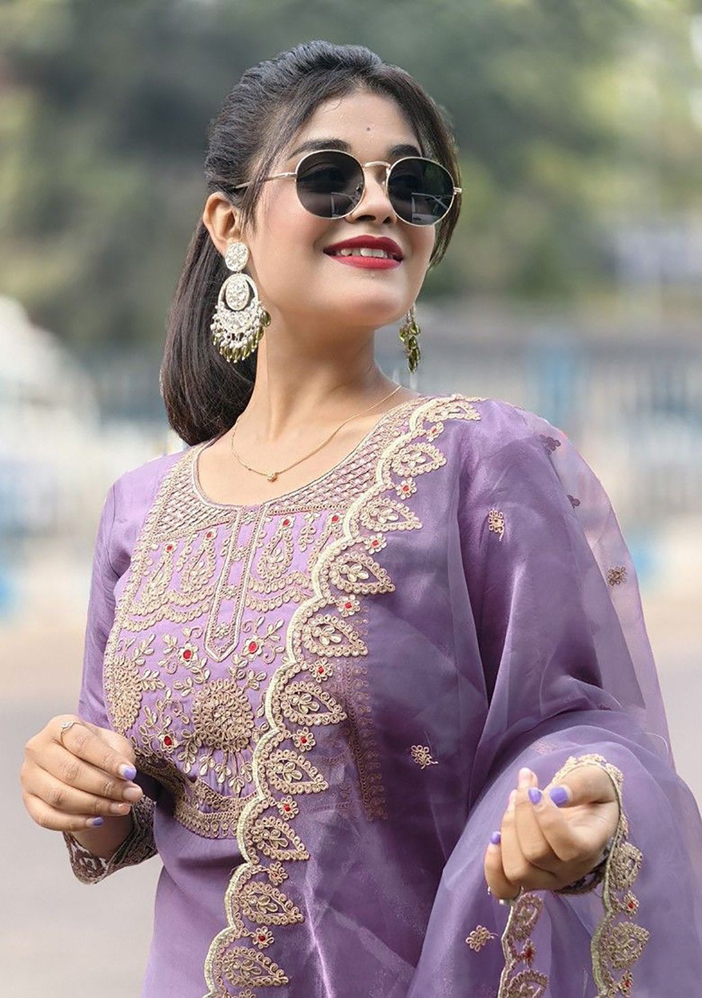 Purple Embroidered Salwar Suit Set