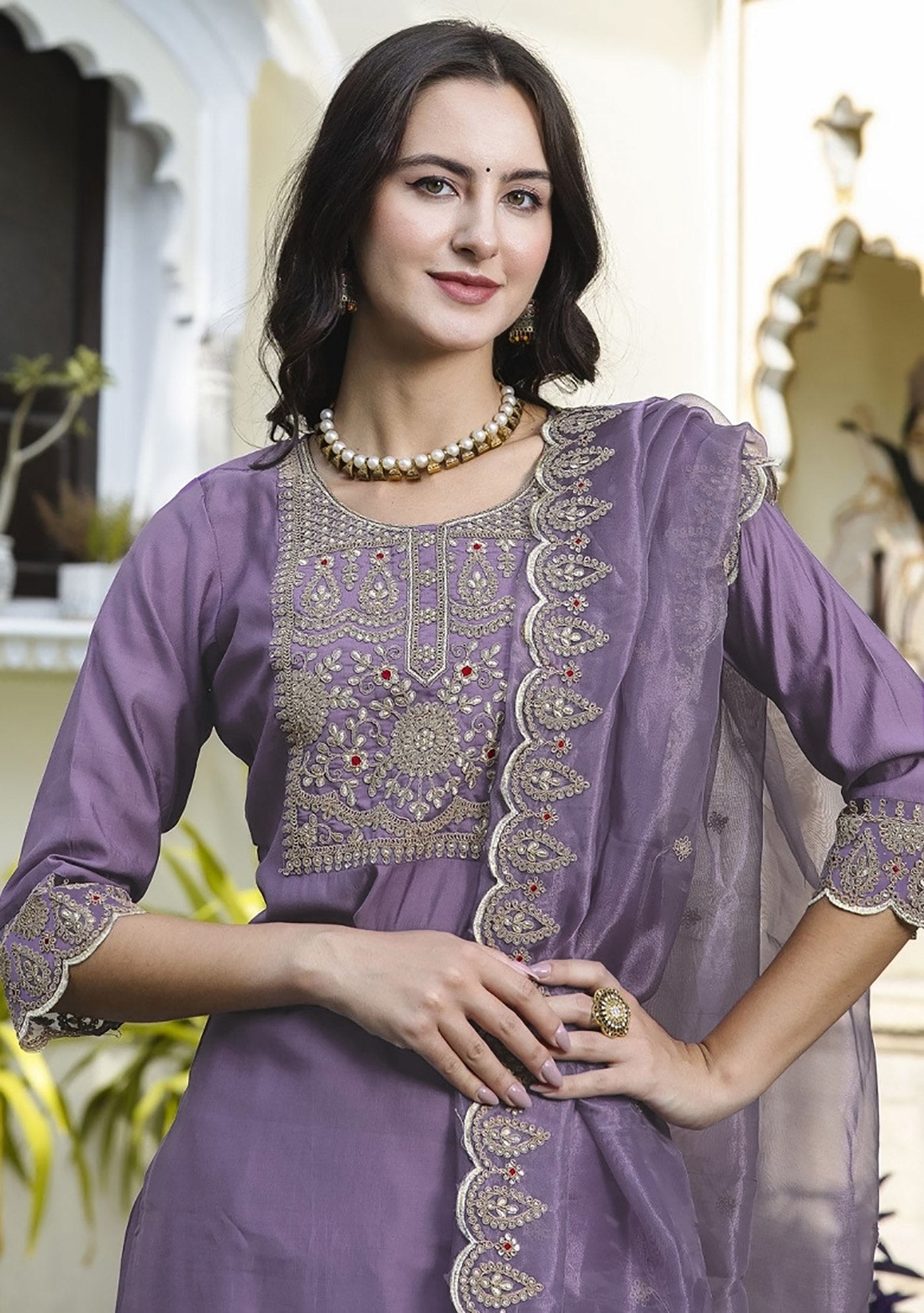 Purple Embroidered Salwar Suit Set
