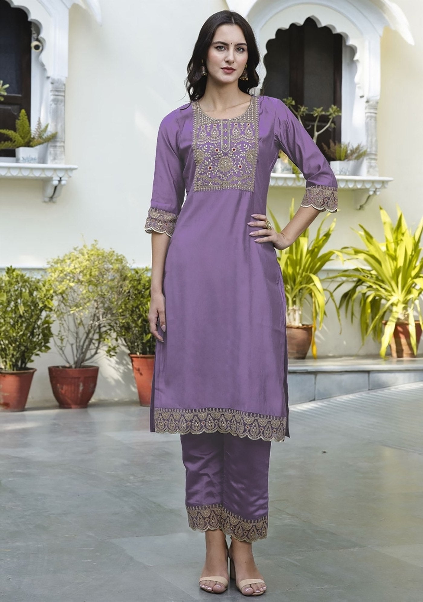 Purple Embroidered Salwar Suit Set