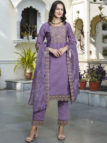Purple Embroidered Salwar Suit Set