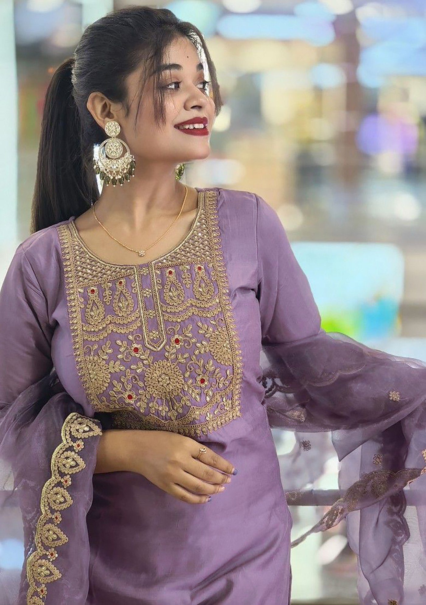 Purple Embroidered Salwar Suit Set