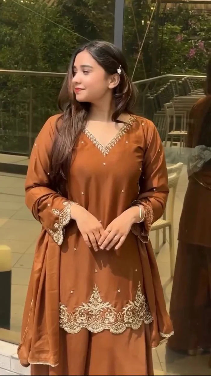 Presenting &nbsp;New Designer Party Wear Look Top-Plazzo and Dupatta With Heavy Embroidery Work