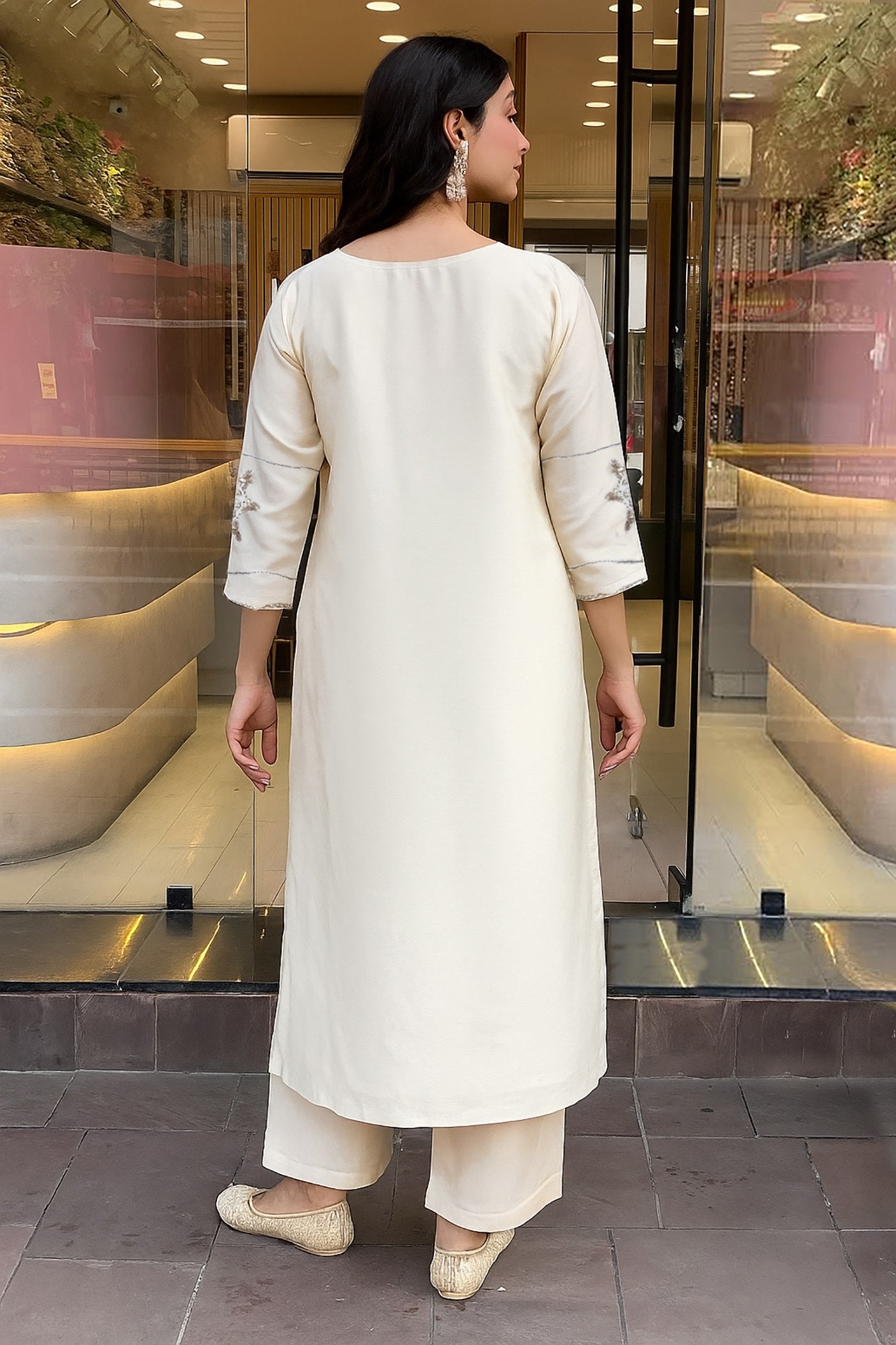 Designer Off-White Straight Cut Salwar Suit