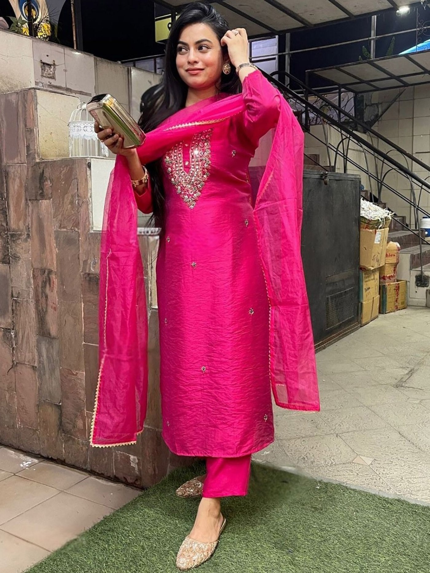 Elegant Hot Pink Straight-Cut Salwar Suit with Dupatta
