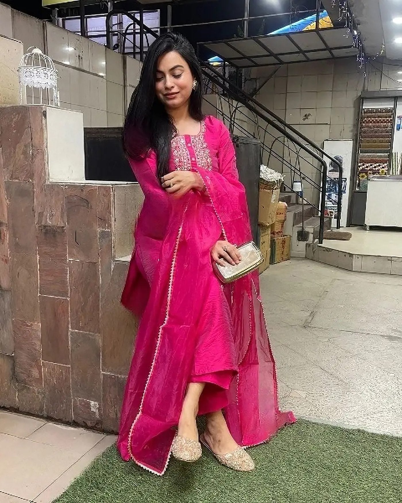 Elegant Hot Pink Straight-Cut Salwar Suit with Dupatta