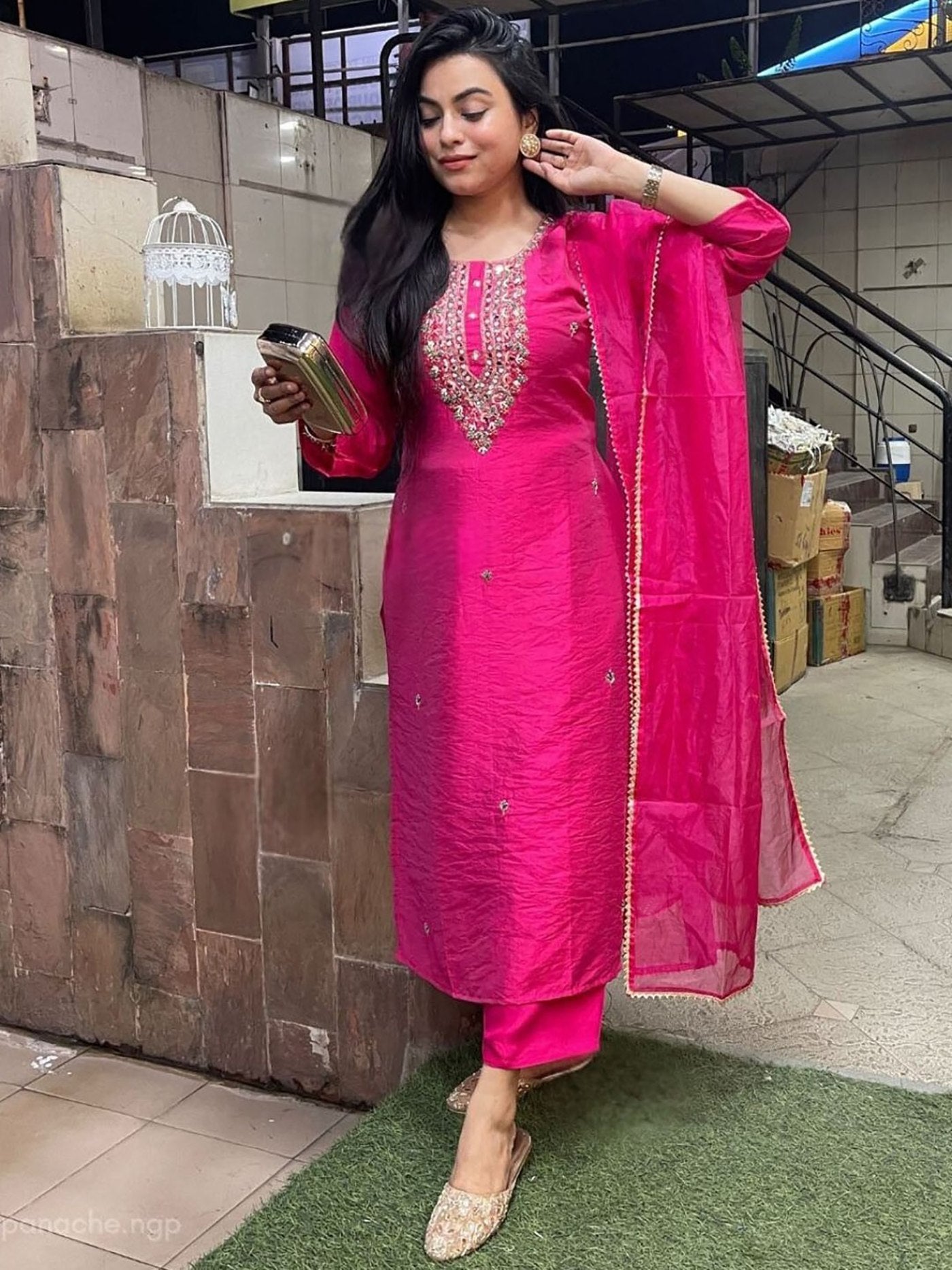 Elegant Hot Pink Straight-Cut Salwar Suit with Dupatta