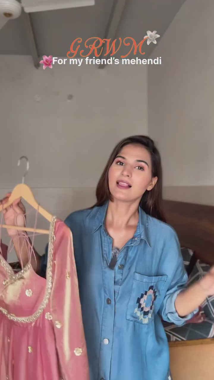 Luxurious Dusty Pink Anarkali Suit with Zari Work