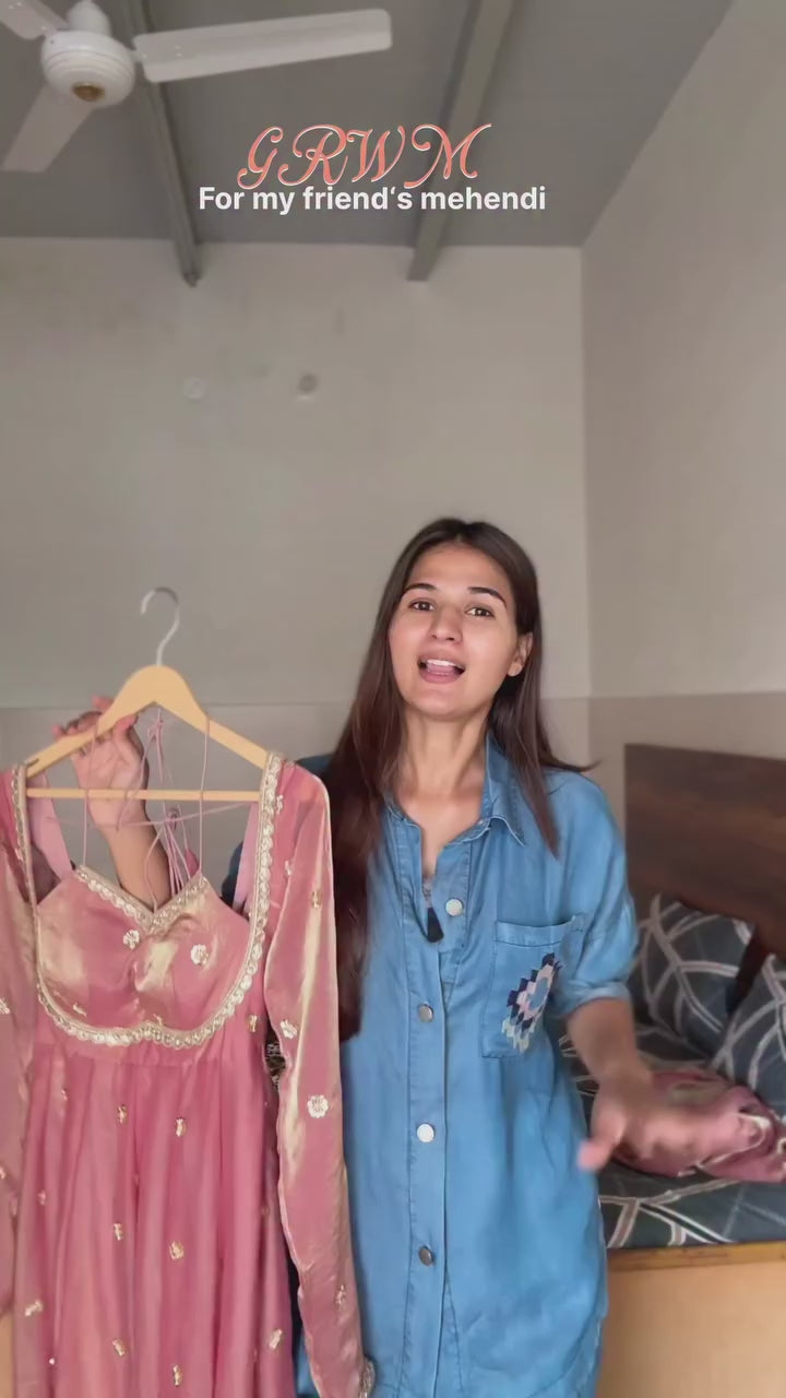 Luxurious Dusty Pink Anarkali Suit with Zari Work